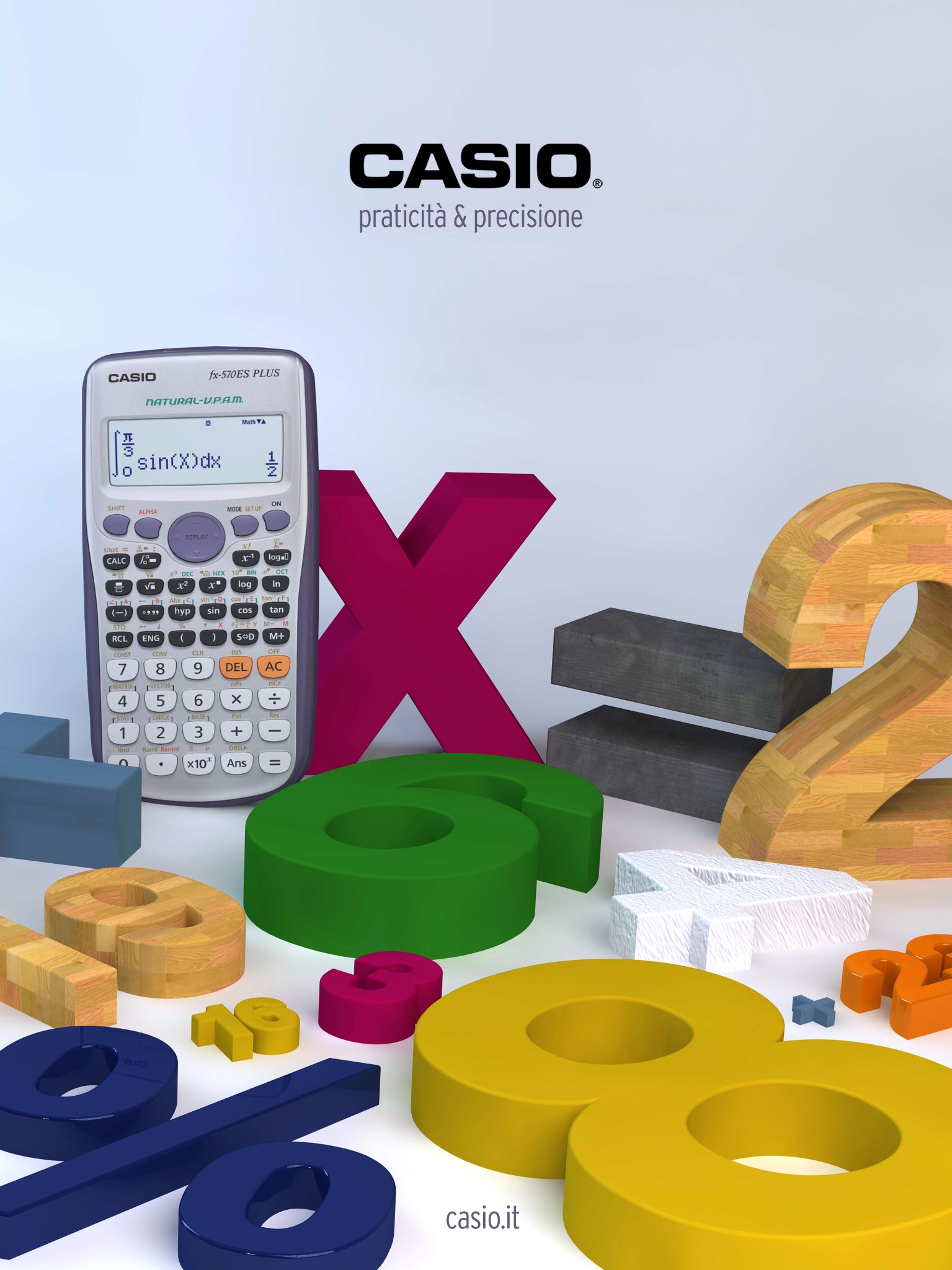 Annuncio Casio a pagina singola con calcolatrice e numeri colorati