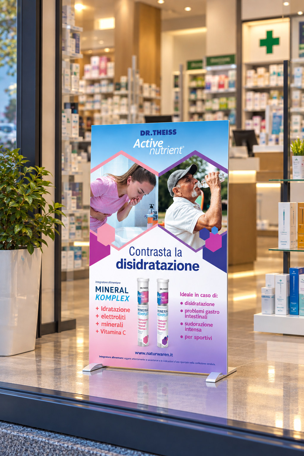 Cartello vetrina Mineral Komplex per farmacia