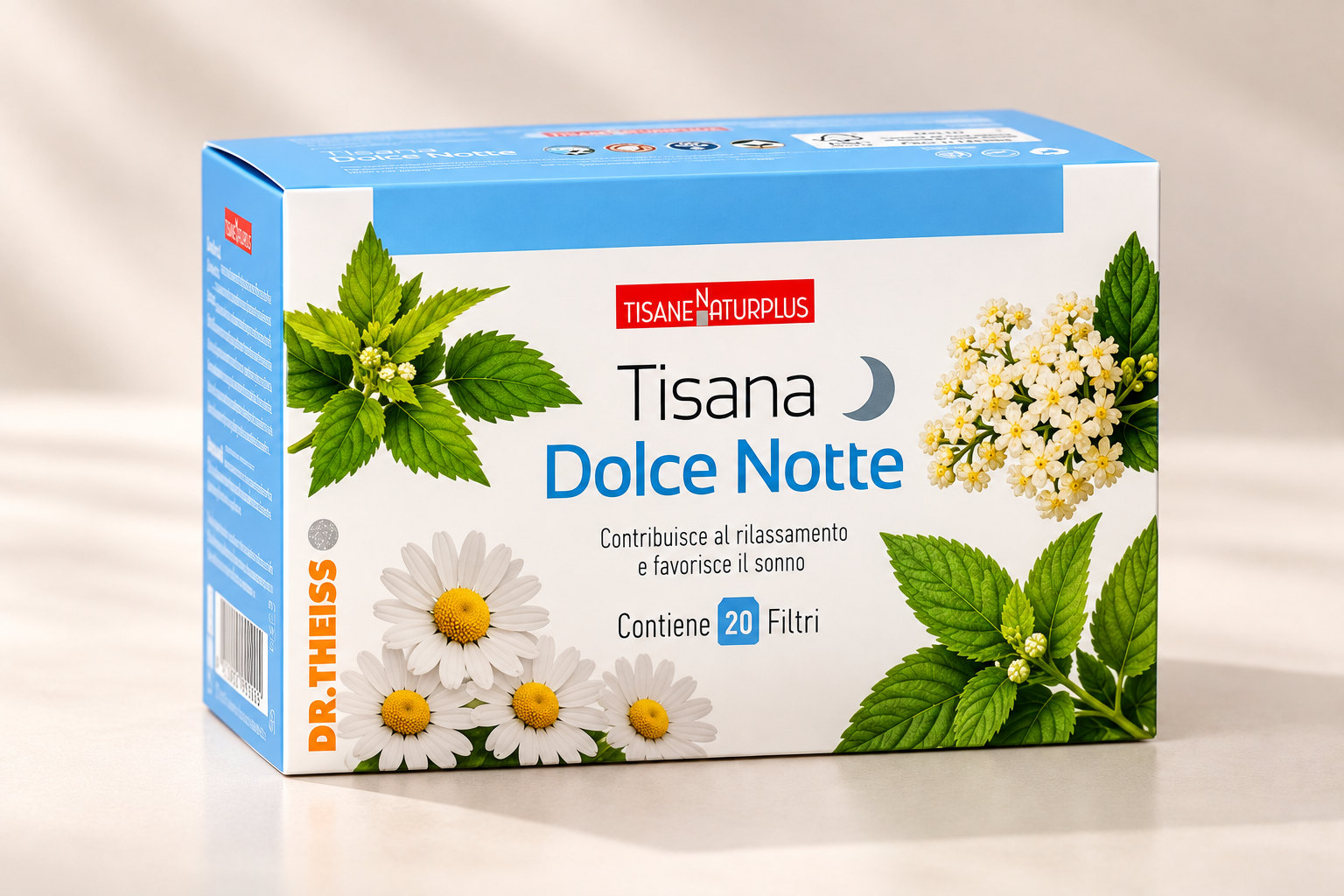Astuccio Naturplus Tisana Dolce Notte, con botaniche e fascia azzurra