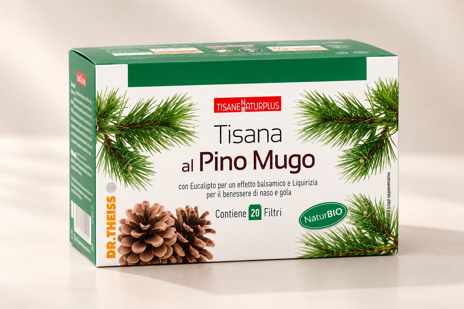 Astuccio Naturplus Tisana al Pino Mugo, con rami di pino e fascia verde