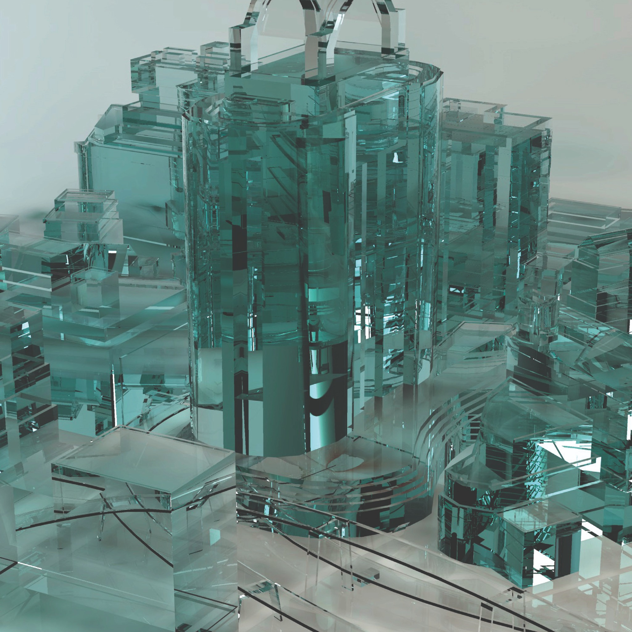 Dettaglio del render Smart City in vetro