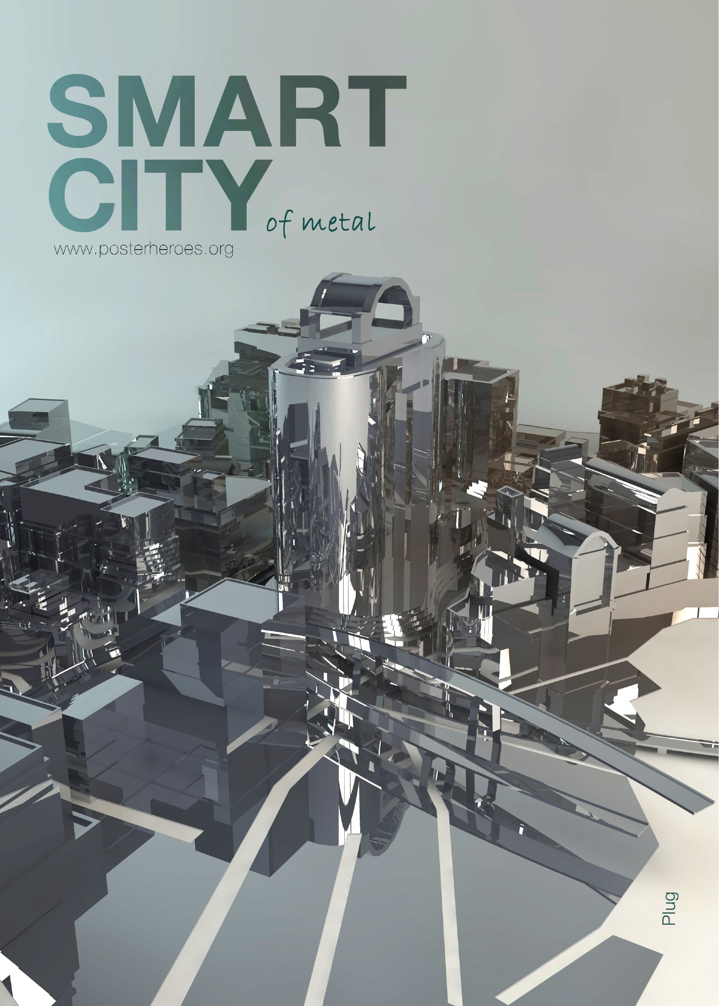 Poster Smart City: città e strutture rese in metallo